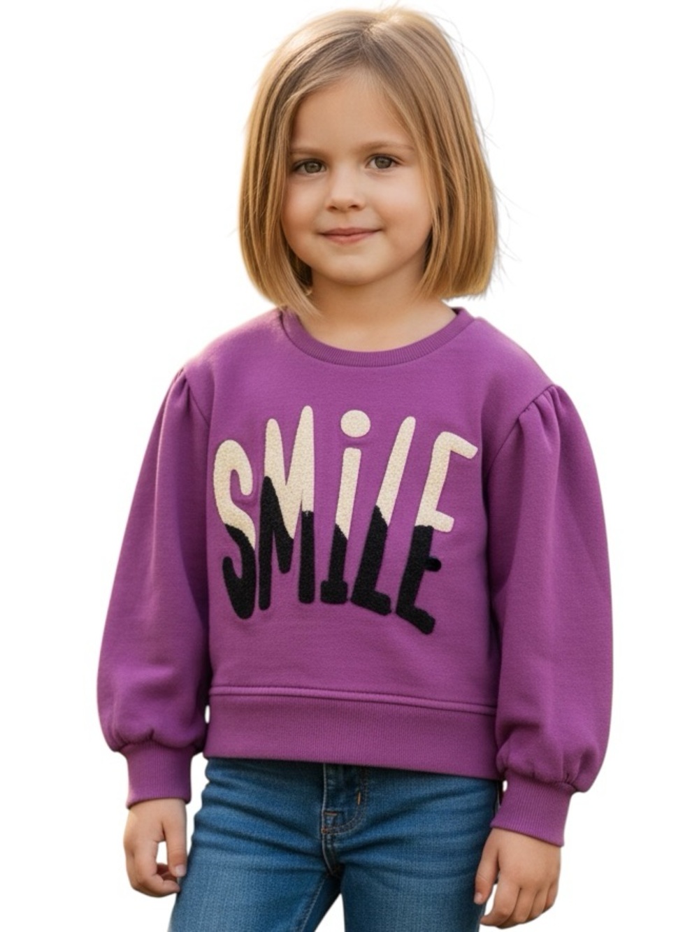 Flapdoodles Girls Purple Crew Neck Long Sleeves Sweater w Chenille Appliqué Sz 4